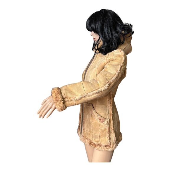 1970s Unbranded Patchwork Shearling Hooded reversable Coat size small - Picture 17 of 17